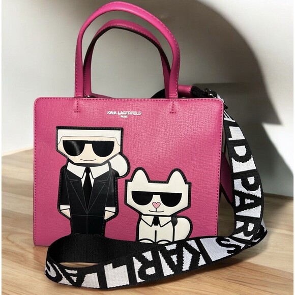 NWT KARL LAGERFELD MAYBELLE TOP HANDLE SATCHEL CROSSBODY BAG PINK - Picture 1 of 3